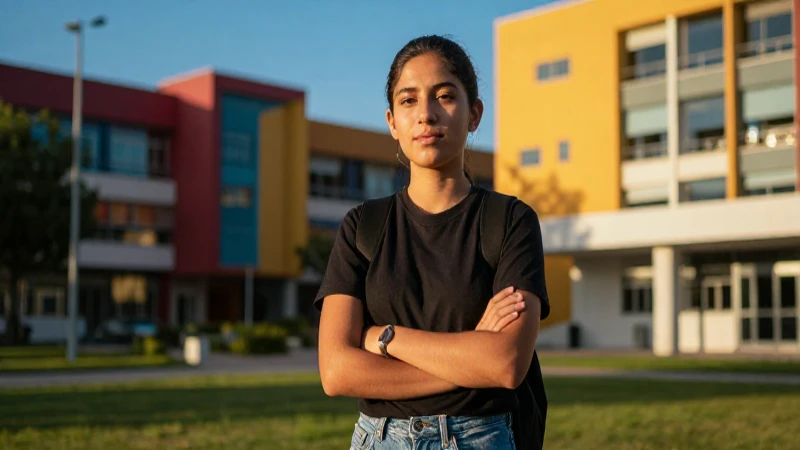 Joven estudiante mexicano en campus moderno
