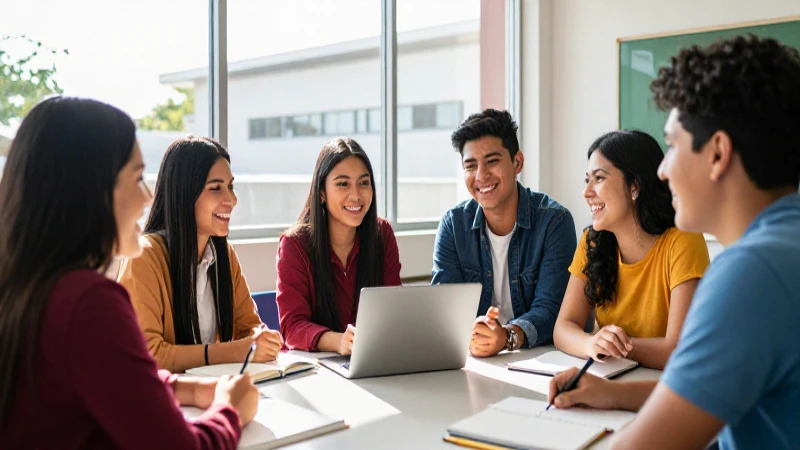 Estudiantes mexicanos felices en universidad moderna