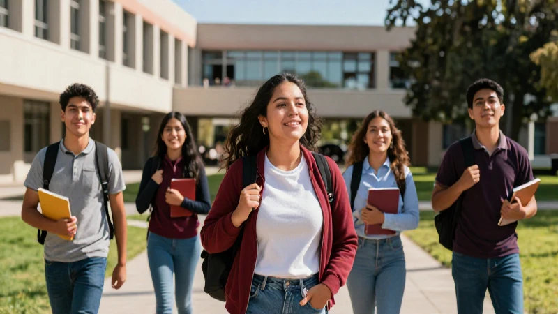 Estudiantes mexicanos felices en campus moderno