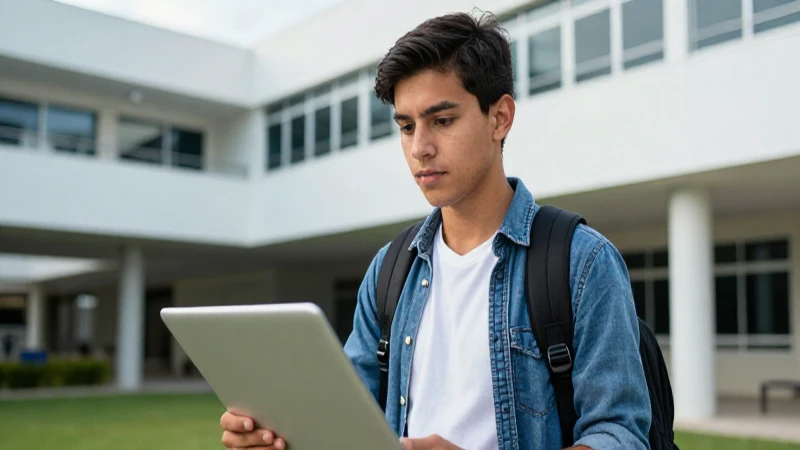 Estudiante mexicano enfocado en campus moderno