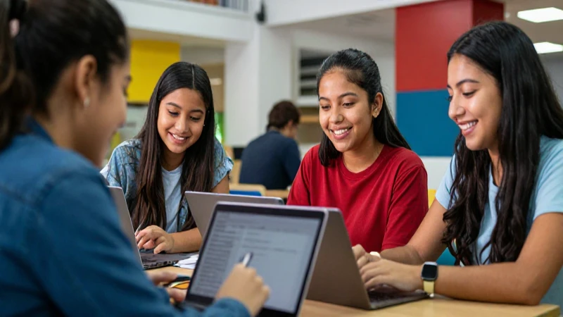 Jóvenes mexicanos aprendiendo con alegría moderna