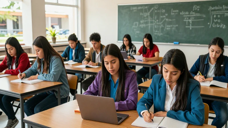 Estudiantes mexicanos en campus moderno
