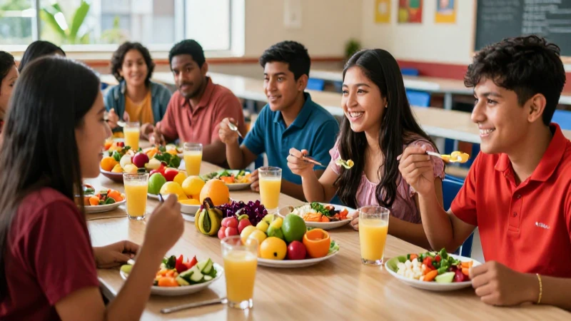 Estudiantes mexicanos disfrutan comida nutritiva escolar