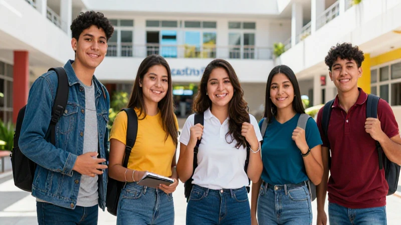 Estudiantes mexicanos celebrando éxito en el campus