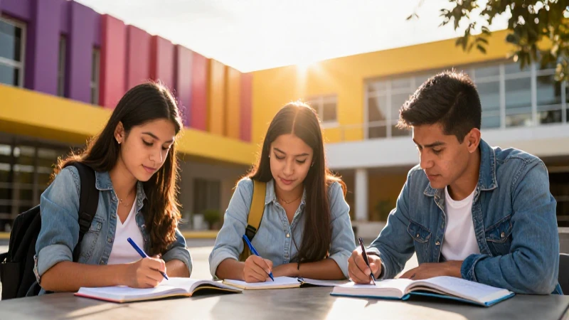 Estudiantes mexicanos estudiando en un campus moderno