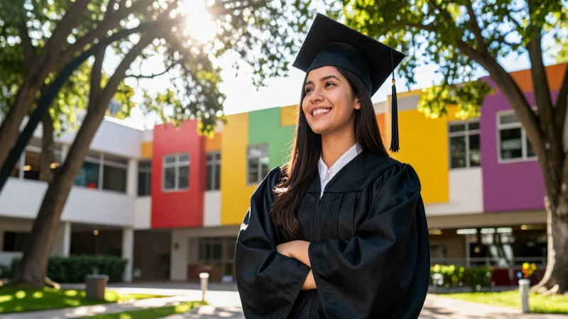 Joven mexicano graduado bajo luz vibrante