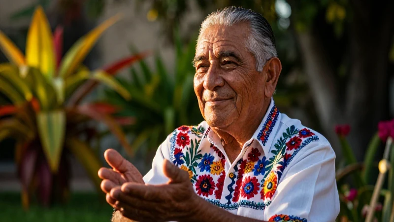 Viejo mexicano sonriente bañado en luz