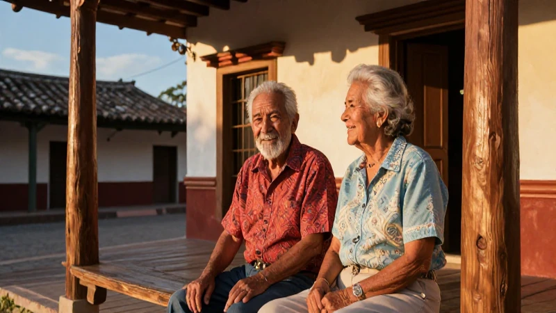 Pareja mayor digna en casa tradicional mexicana