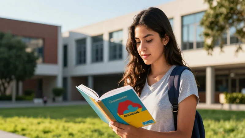 Estudiante mexicano leyendo en campus dorado