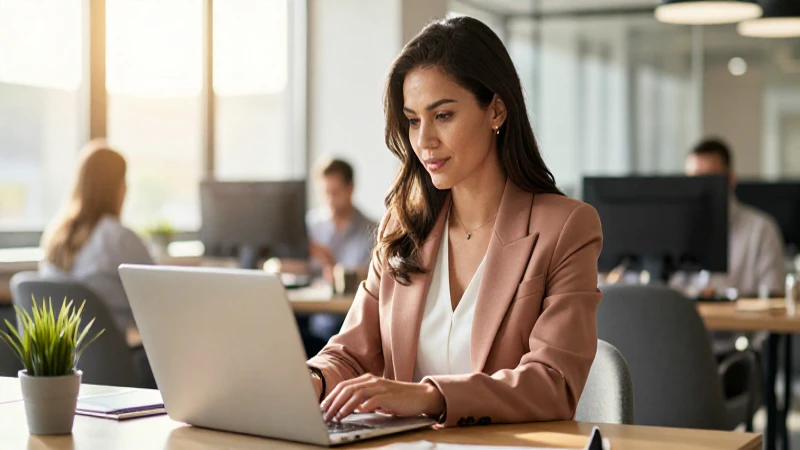 Madre soltera profesional, concentrada, trabajando en espacio moderno