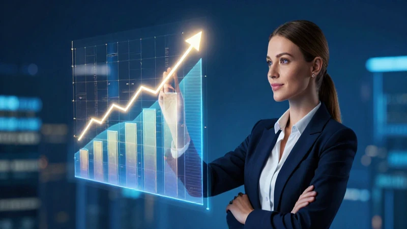 Mujer profesional observa gráfico de crecimiento holográfico