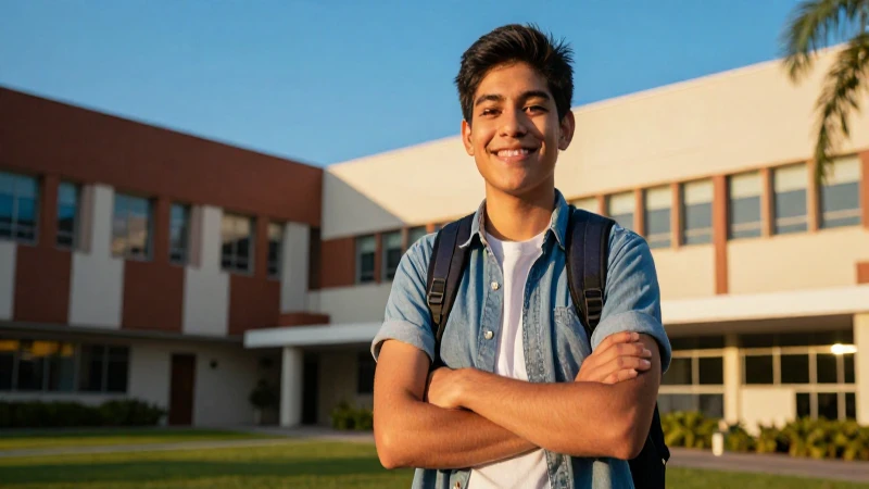 Estudiante mexicano exitoso en campus vibrante