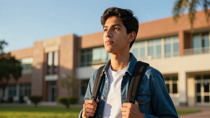 Joven mexicano ambicioso en el campus universitario
