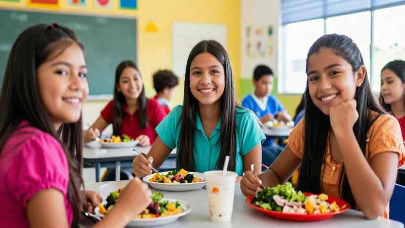 Estudiante mexicano sonríendo con comida sana