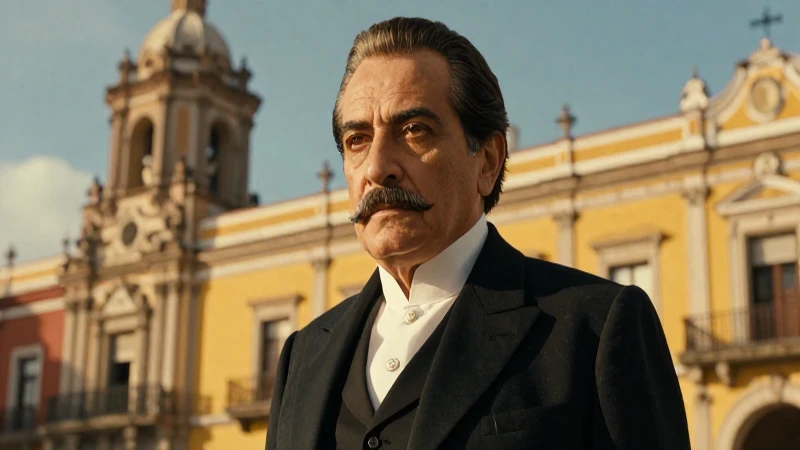 Retrato cinematográfico de Benito Juárez en arquitectura colonial