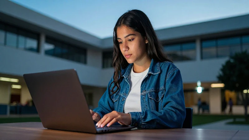Joven mexicano con laptop busca oportunidades