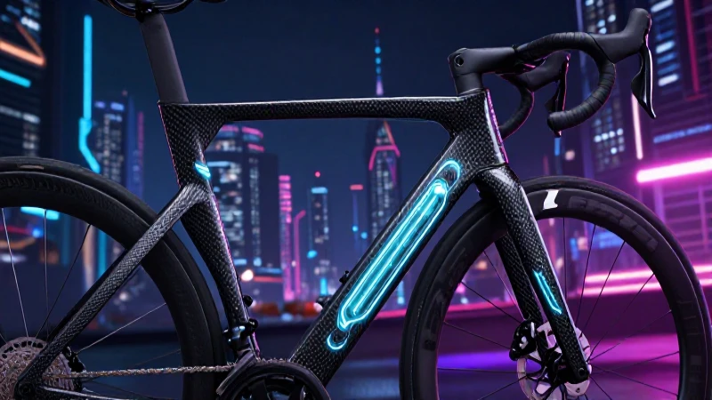 Bicicleta futurista de fibra de carbono con neones