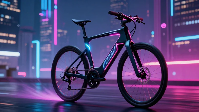 Bicicleta futurista en vibrante ciudad neon