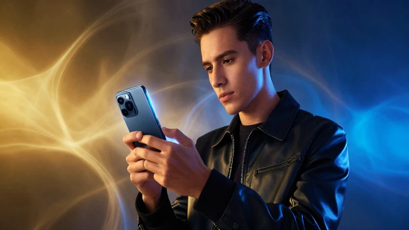 Joven mexicano con móvil futurista y luz vibrante