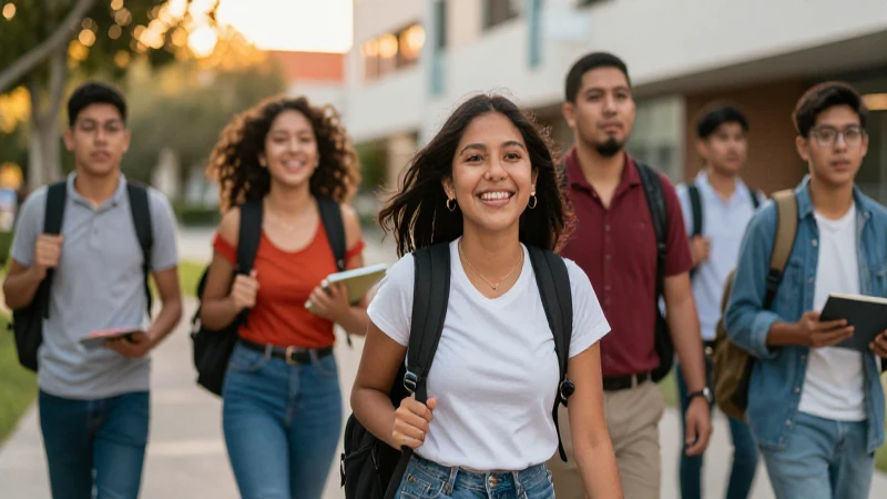 Estudiantes mexicanos alegres bajo luz dorada
