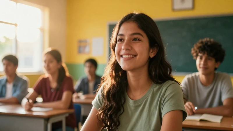 Estudiante mexicana esperanzada en aula moderna