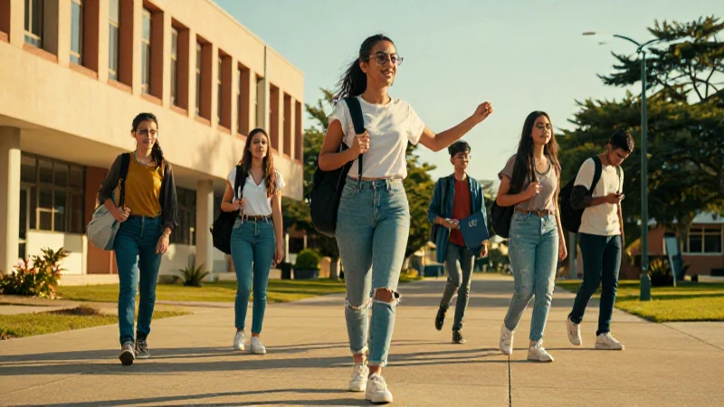 Estudiantes mexicanos modernos en un campus dorado