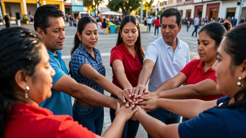 Comunidad mexicana unida en plaza vibrante