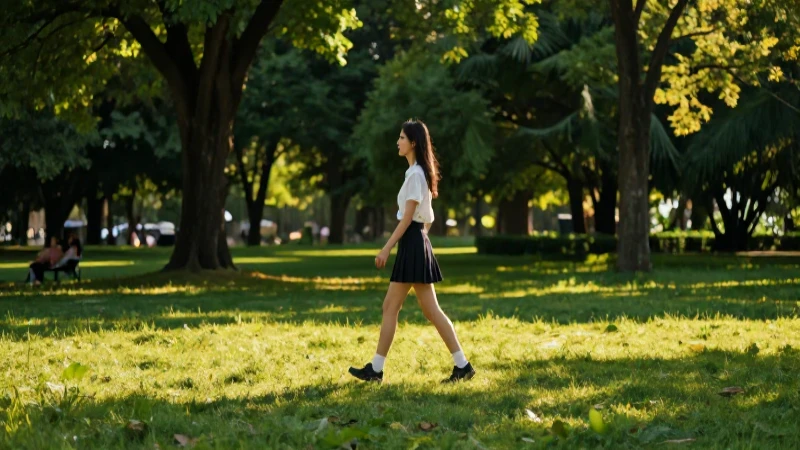 Joven en parque vibrante al atardecer