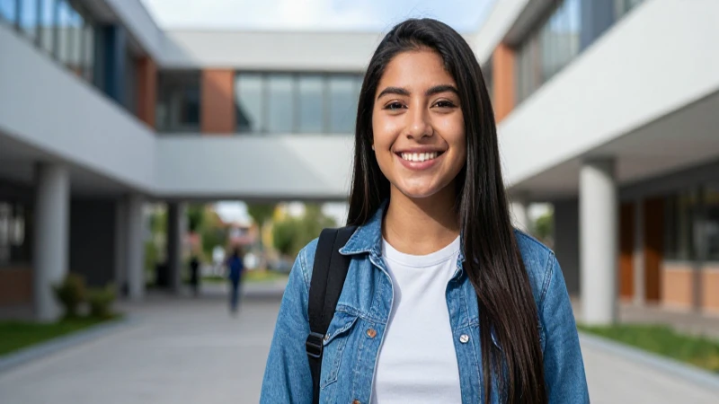Estudiante mexicano diverso sonríe en universidad moderna