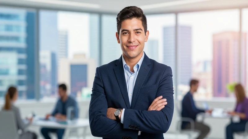 Joven profesional mexicano en oficina dinámica