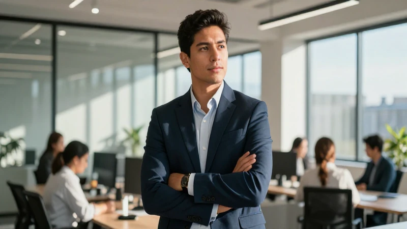 Profesional mexicano en oficina con mirada al futuro