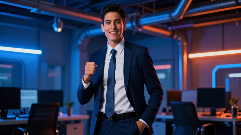 Joven profesional mexicano en oficina futurista