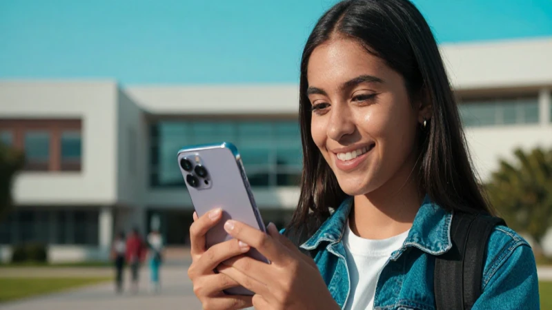 Estudiante mexicano feliz con smartphone moderno