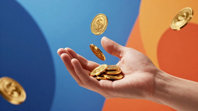 Cercano a mano buscando monedas de oro flotante