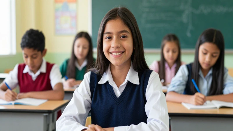 Joven mexicano sonriente en aula moderna