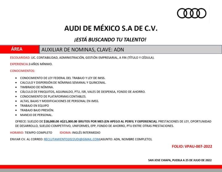 Buscando empleo en Audi Puebla: Encuentra vacantes disponibles aquí