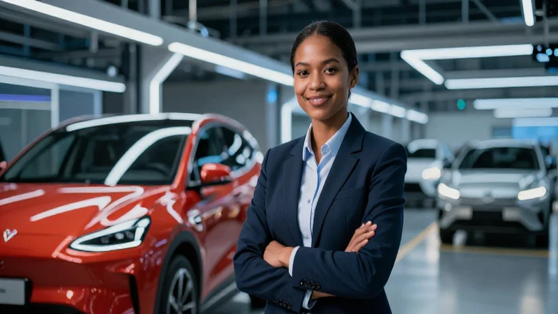 Profesional en moderna fábrica de automóviles avanzada