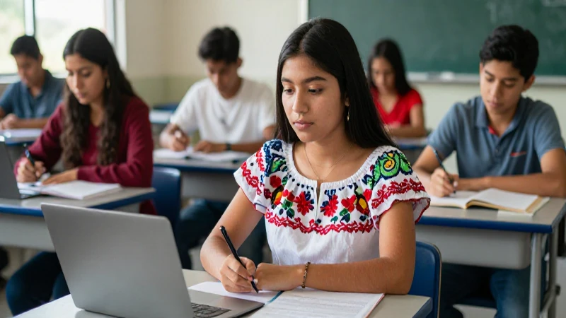 Estudiante mexicano estudia en aula moderna