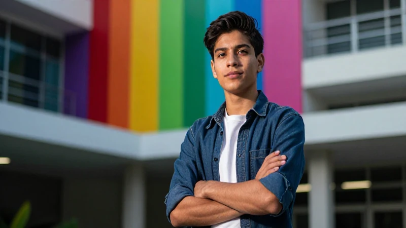 Estudiante mexicano vibrante en escena cinematográfica moderna
