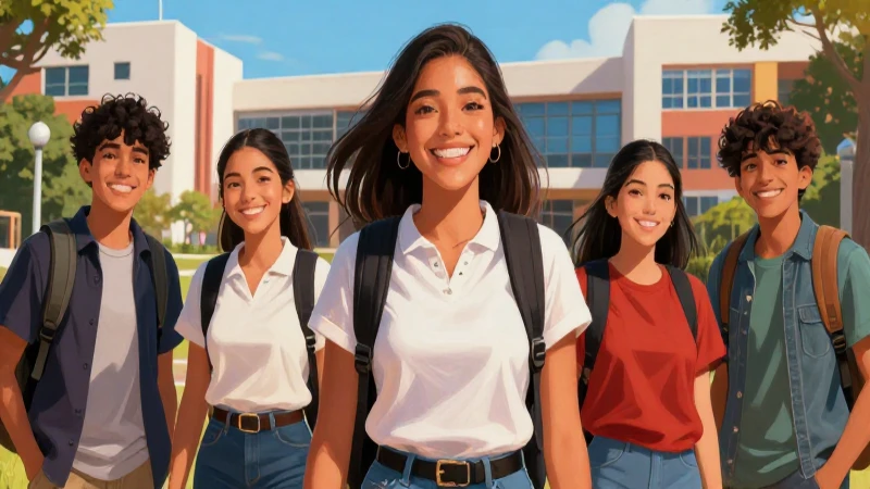 Estudiante sonriente en campus vibrante