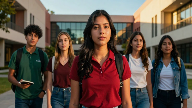 Estudiante mexicano vibrante en campus moderno