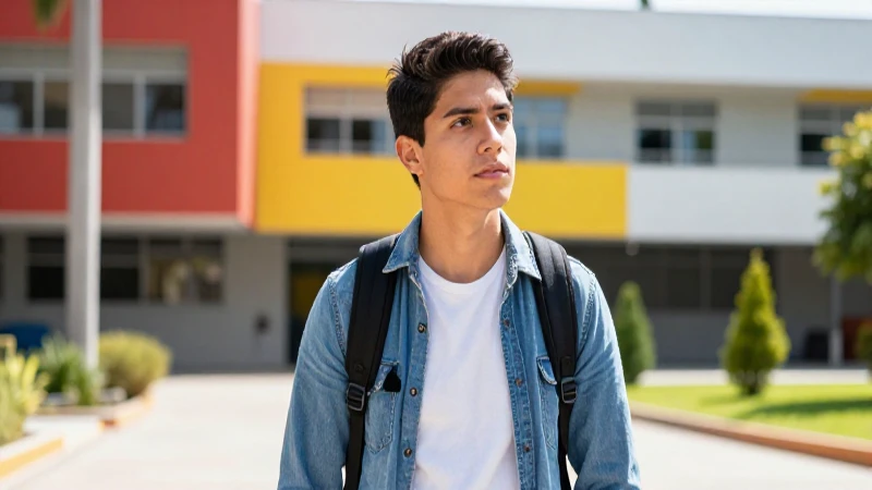 Estudiante mexicano en campus universitario moderno