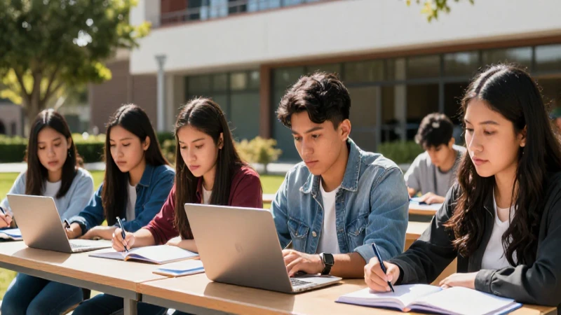 Estudiantes mexicanos en campus moderno con éxito académico