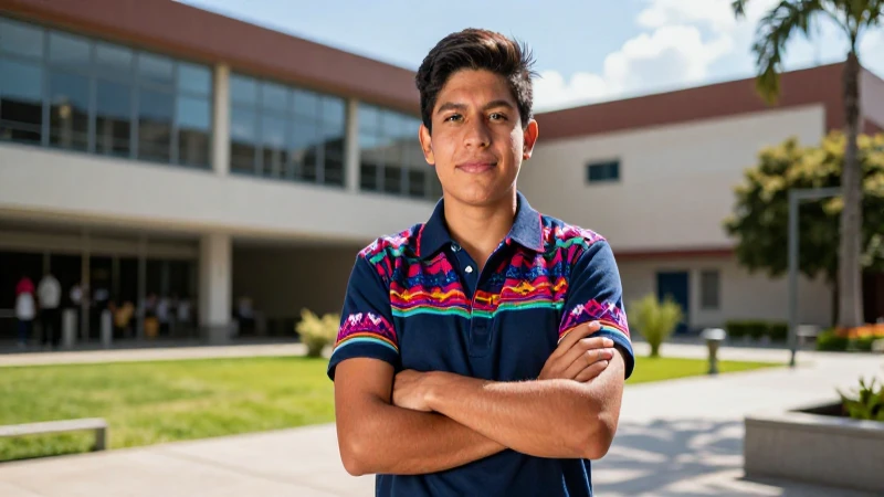 Estudiante mexicana vibrante en campus universitario