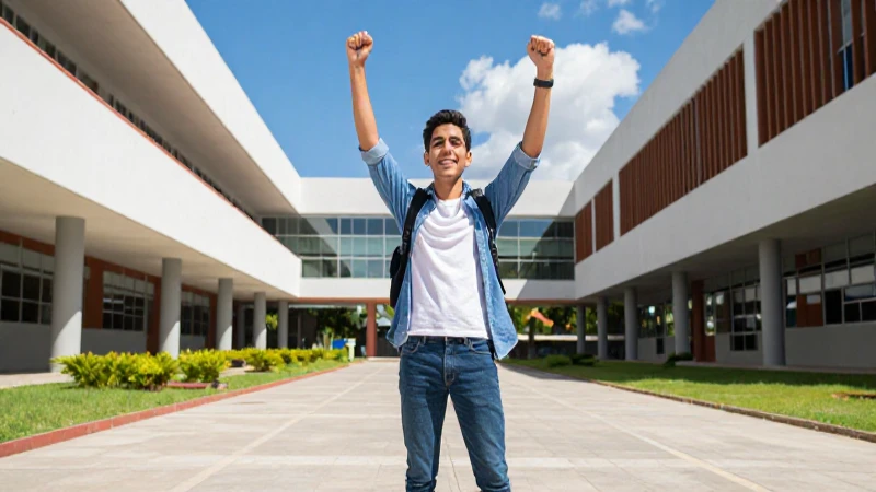 Joven mexicano en campus con luz dramática