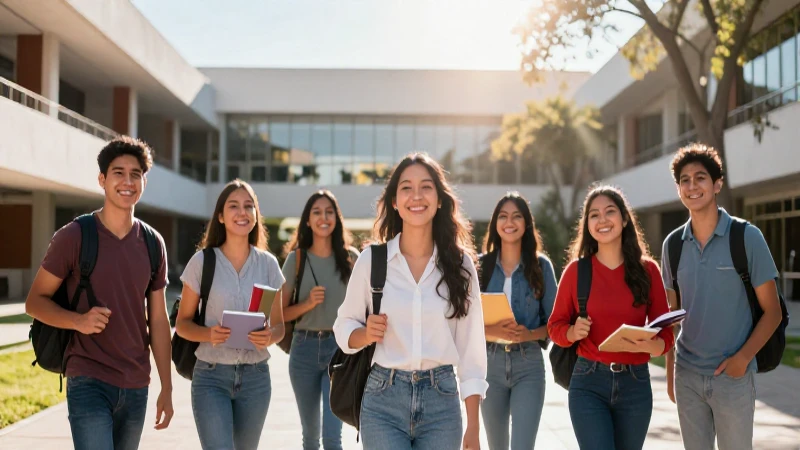 Estudiantes mexicanos exitosos en un campus moderno