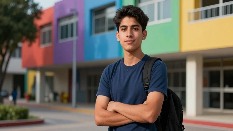 Estudiante mexicano exitoso en un campus vibrante