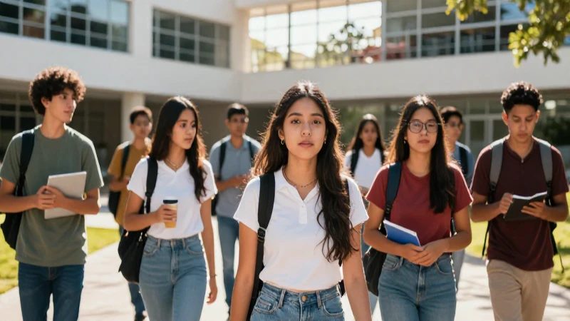 Jóvenes mexicanos en campus universitario moderno