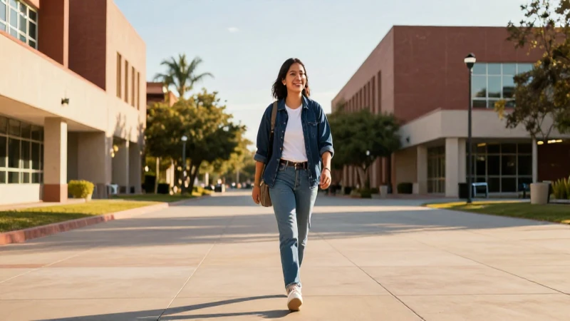 Estudiante mexicano sonríe en campus moderno