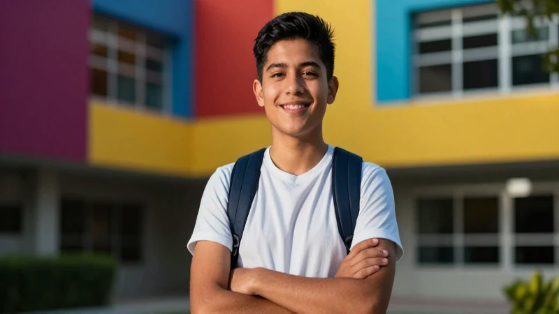 Joven mexicana ambiciosa en campus vibrante